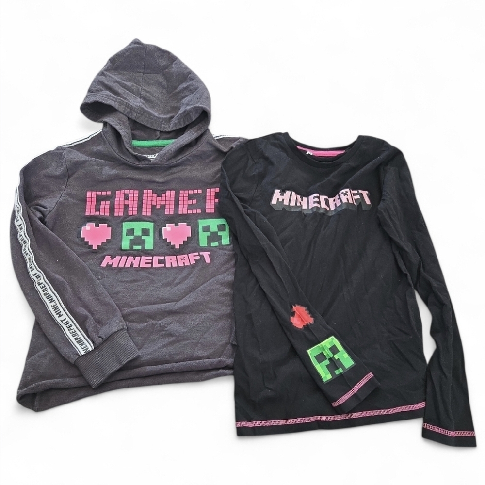 Minecraft Kids Gamer Hoodie and Long Sleeve Shirt Set, Gray and Black Size 10/12
